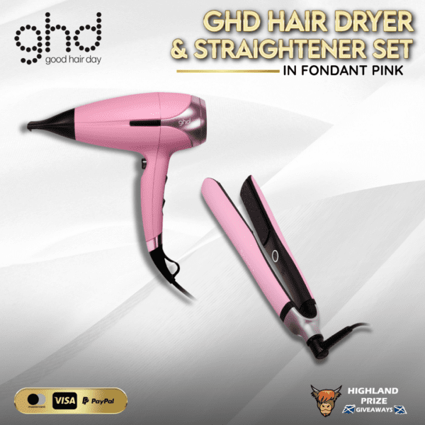 GHD PLATINUM+ HAIR STRAIGHTENER & HELIOS HAIRDRYER IN FONDANT PINK # 2