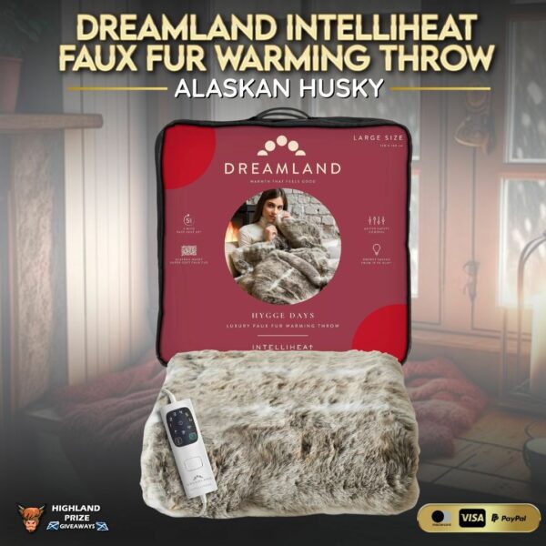 DREAMLAND INTELLIHEAT FAUX FUR WARMING THROW - ALASKAN HUSKY